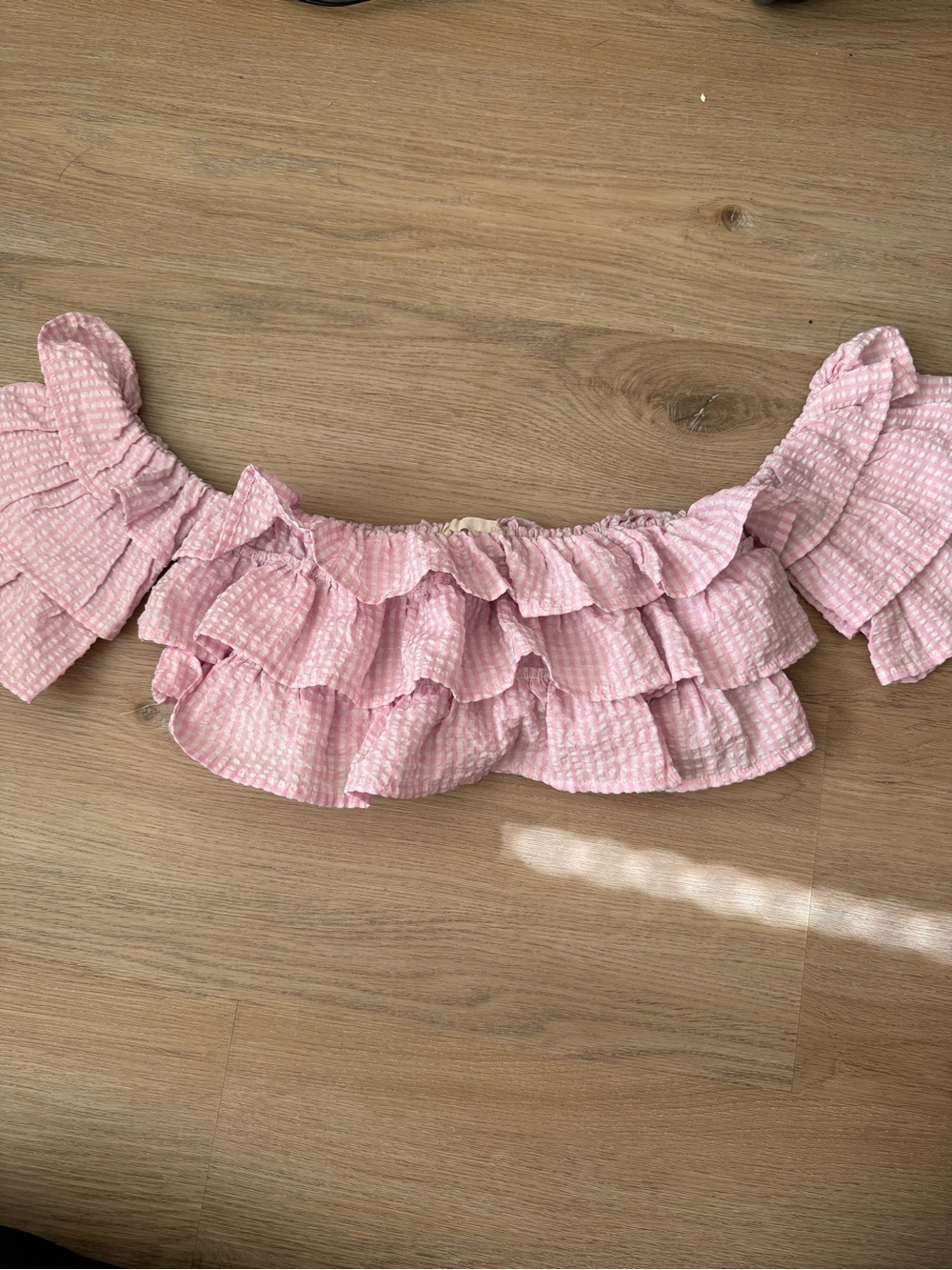 Pink Ruffle Off-Shoulder Crop Top